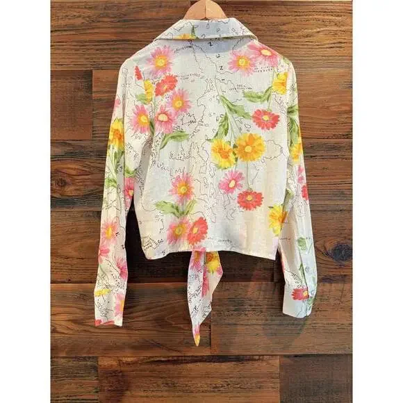 Calypso St.Barth Vibrant Linen Buttton Down Front-Tie Shirt NWT - Picture 2 of 8